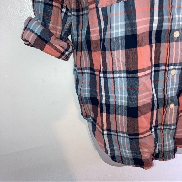 Ralph Lauren Plaid Long Sleeve Button Front Shirt Top S Peach Blue - Picture 5 of 7